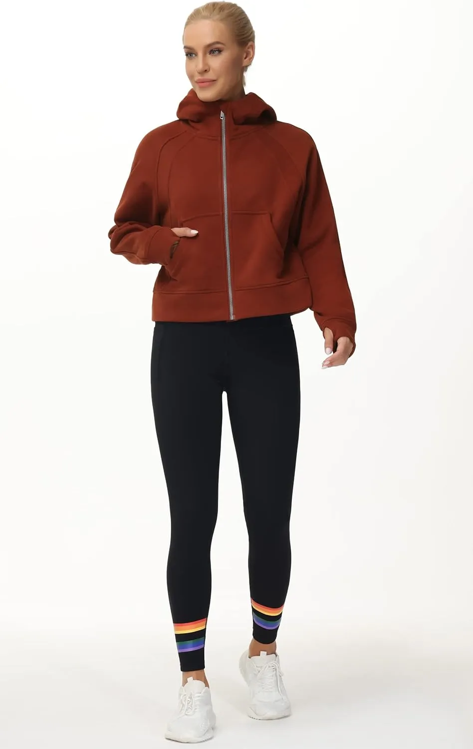 THE GYM PEOPLE Women's Full-Zip Up Hoodies Jacket Fleece Workout Crop Tops Sweatshirts with Pockets Thumb Hole