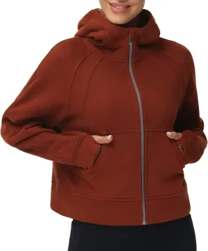 THE GYM PEOPLE Women's Full-Zip Up Hoodies Jacket Fleece Workout Crop Tops Sweatshirts with Pockets Thumb Hole
