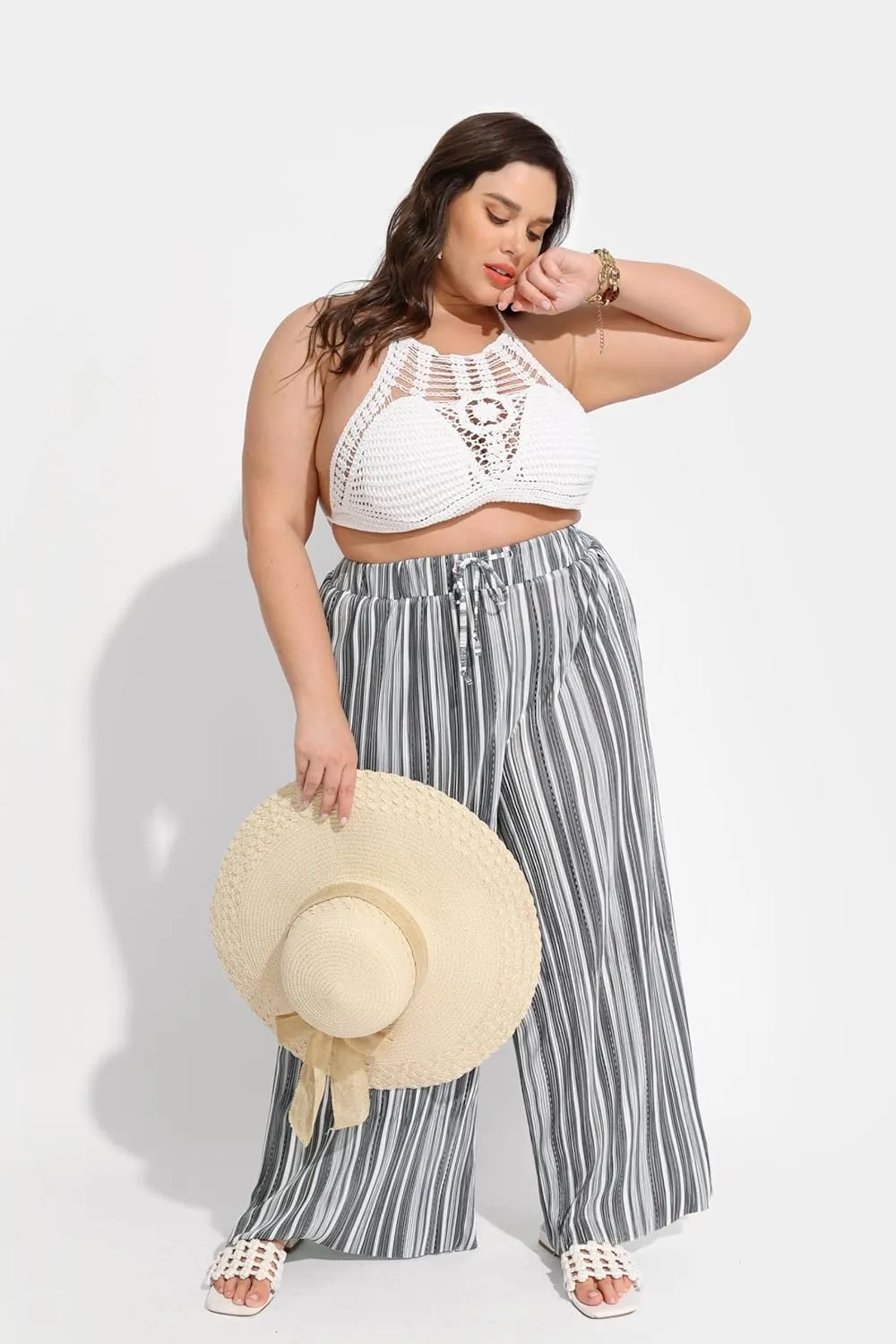TIYOMI Plus Size Wide Leg Pants for Women Elastic Drawstring Pants High Waisted Lounge Pants XL-5XL