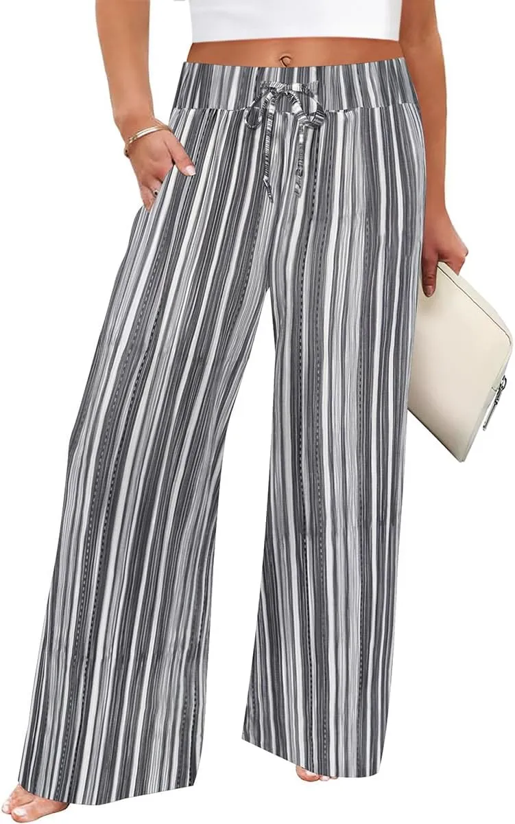 TIYOMI Plus Size Wide Leg Pants for Women Elastic Drawstring Pants High Waisted Lounge Pants XL-5XL
