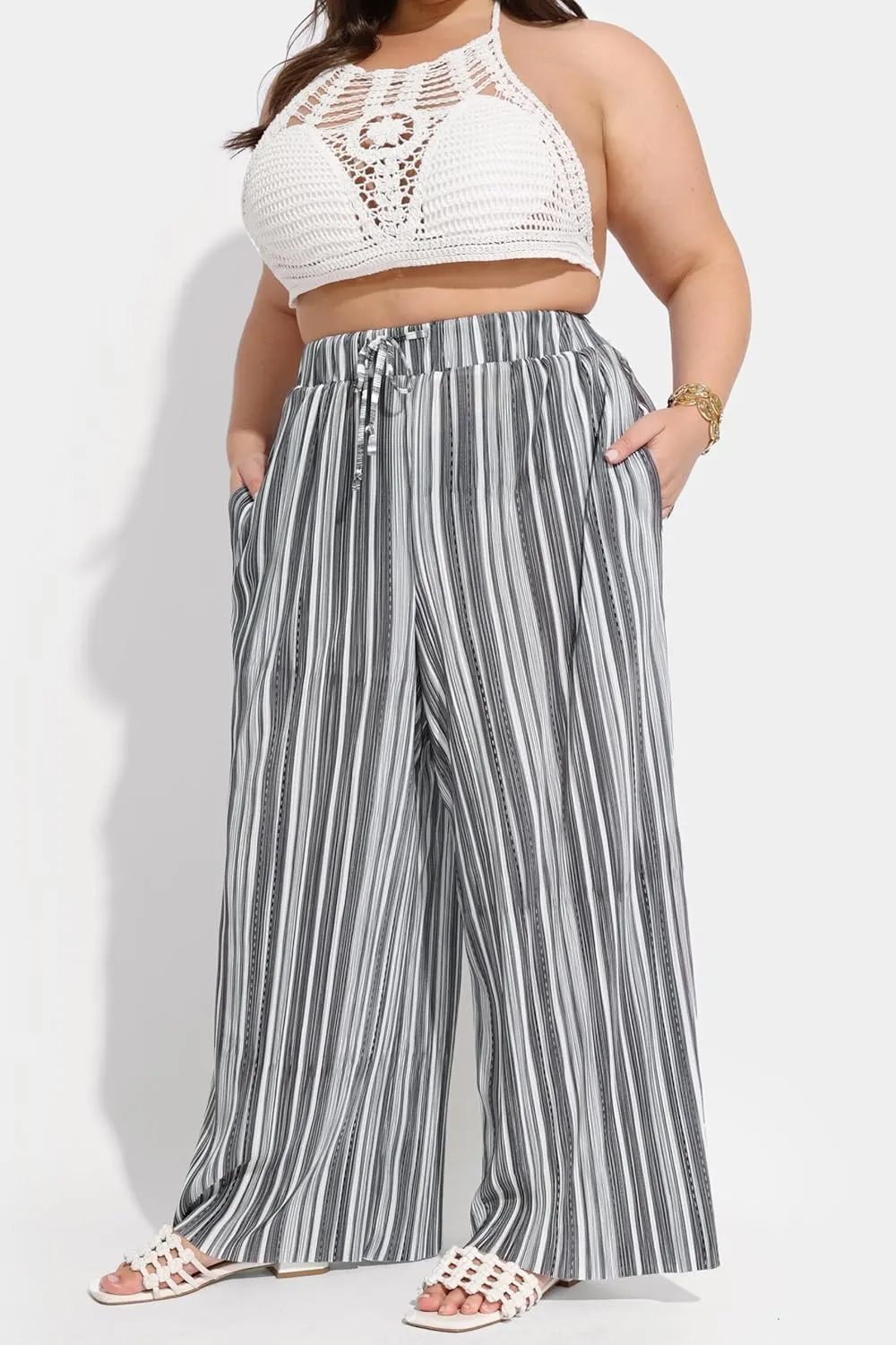 TIYOMI Plus Size Wide Leg Pants for Women Elastic Drawstring Pants High Waisted Lounge Pants XL-5XL