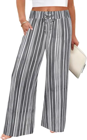 TIYOMI Plus Size Wide Leg Pants for Women Elastic Drawstring Pants High Waisted Lounge Pants XL-5XL