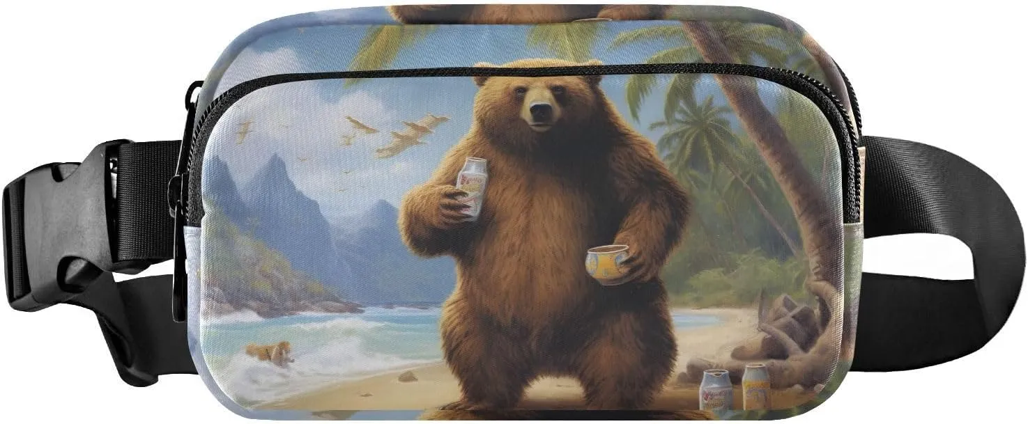 Tropical Bear Fanny Pack for Travel Hiking Water Resistant Waist Pack Sling Bag Purse for Women Men