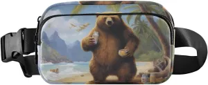 Tropical Bear Fanny Pack for Travel Hiking Water Resistant Waist Pack Sling Bag Purse for Women Men