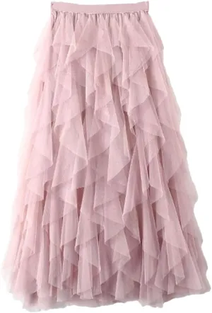 Tulle Long Maxi Skirt Women High Waist Pleated Skirt