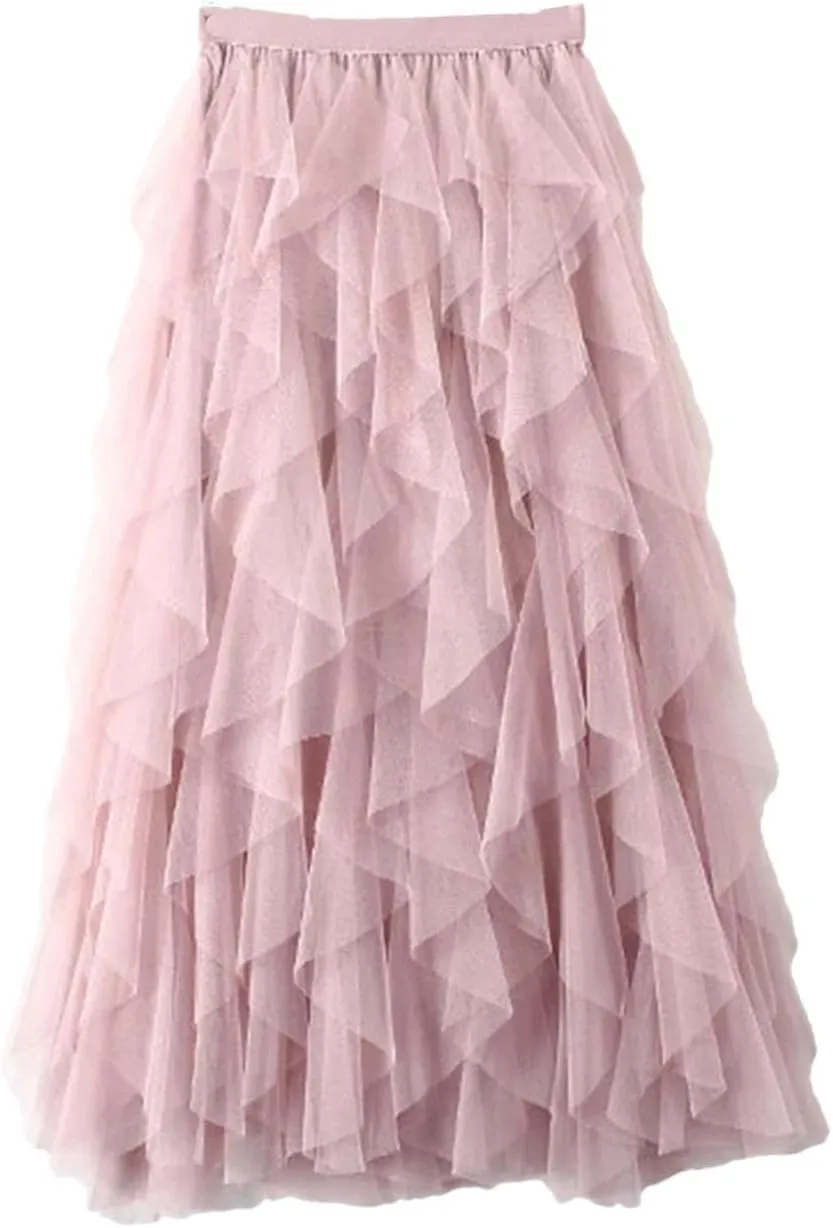 Tulle Long Maxi Skirt Women High Waist Pleated Skirt