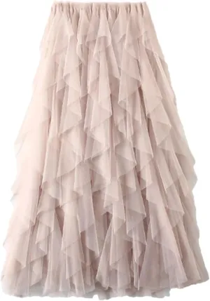 Tulle Long Maxi Skirt Women High Waist Pleated Skirt