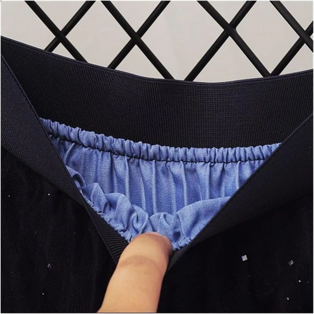 Tulle Skirt, Gradient Long Skirt, Female High Waist Pleated Mesh Skirt, Blue Party Midi Pleated Skirt