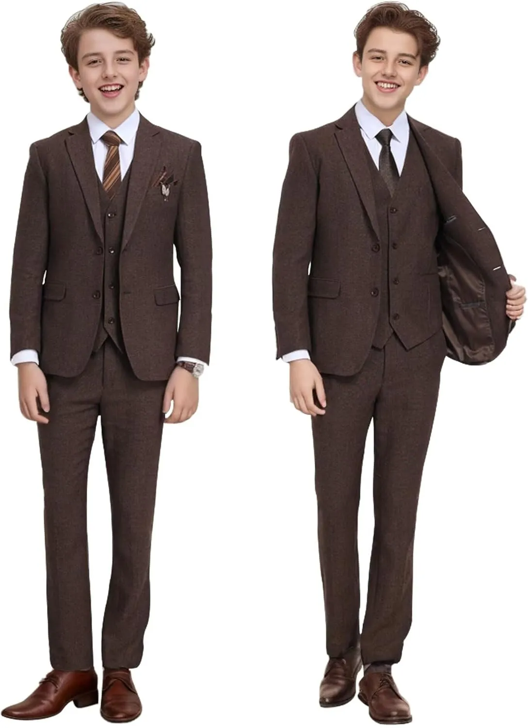 Tweed Herringbone Boys Suit 3 Piece Spring Retro Formal Suits for Boy Wool Blend Blazer Vest Pants Wedding Tuxedo Set