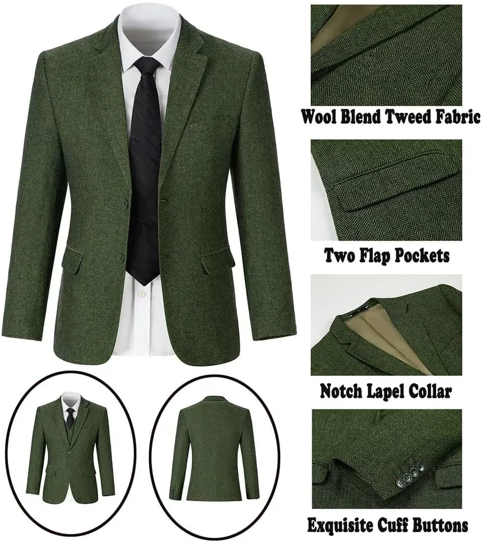Tweed Herringbone Boys Suit 3 Piece Spring Retro Formal Suits for Boy Wool Blend Blazer Vest Pants Wedding Tuxedo Set