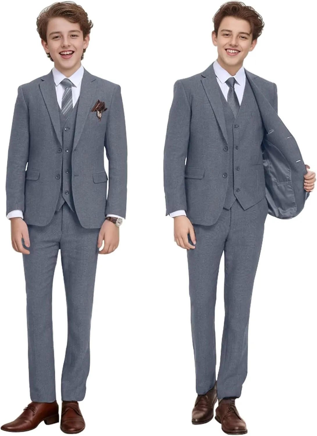 Tweed Herringbone Boys Suit 3 Piece Spring Retro Formal Suits for Boy Wool Blend Blazer Vest Pants Wedding Tuxedo Set
