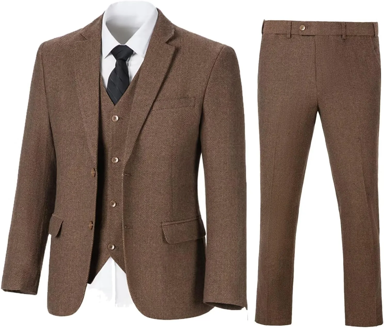 Tweed Herringbone Boys Suit 3 Piece Spring Retro Formal Suits for Boy Wool Blend Blazer Vest Pants Wedding Tuxedo Set