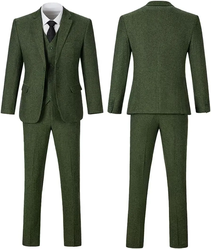 Tweed Herringbone Boys Suit 3 Piece Spring Retro Formal Suits for Boy Wool Blend Blazer Vest Pants Wedding Tuxedo Set