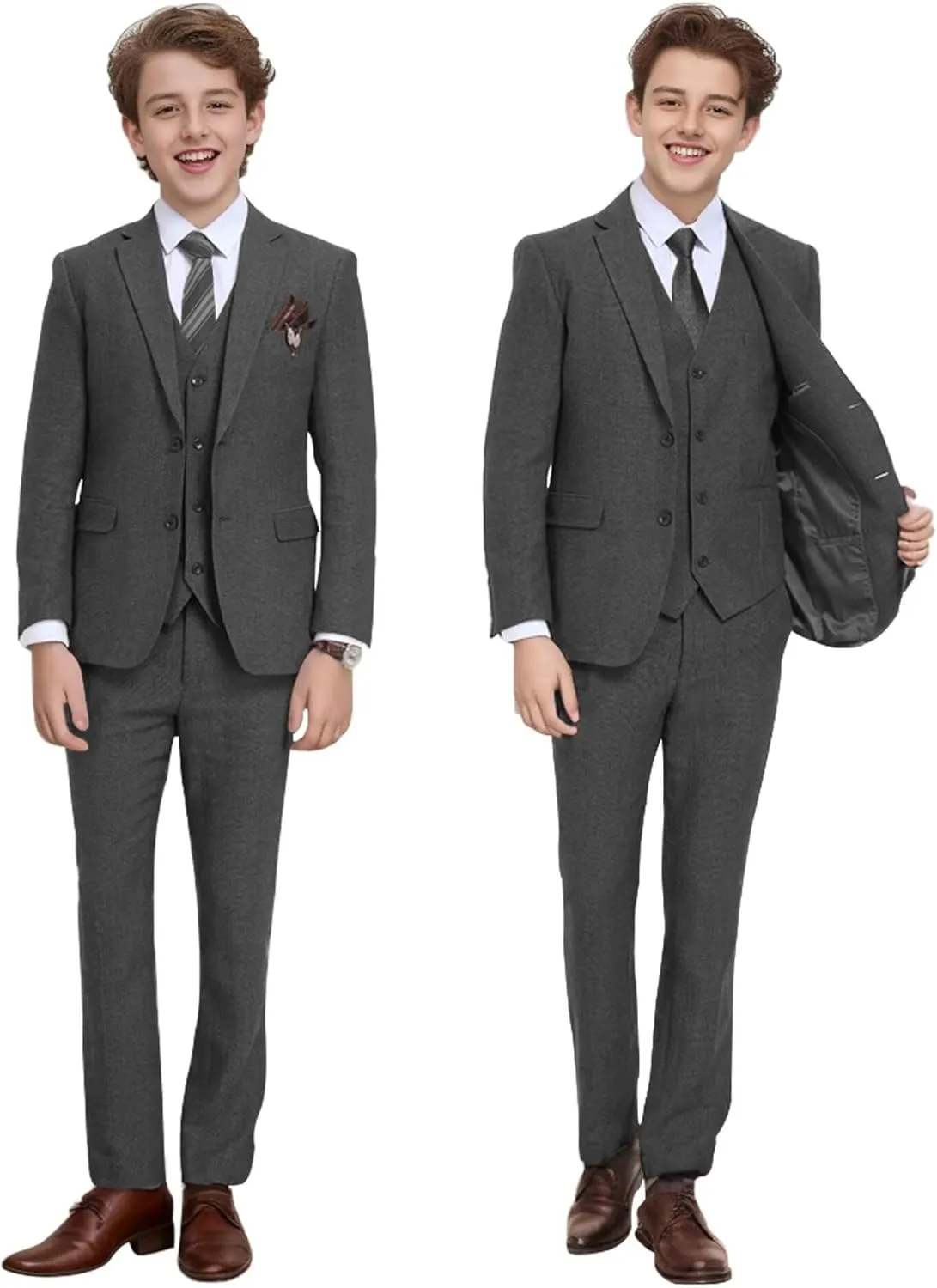 Tweed Herringbone Boys Suit 3 Piece Spring Retro Formal Suits for Boy Wool Blend Blazer Vest Pants Wedding Tuxedo Set