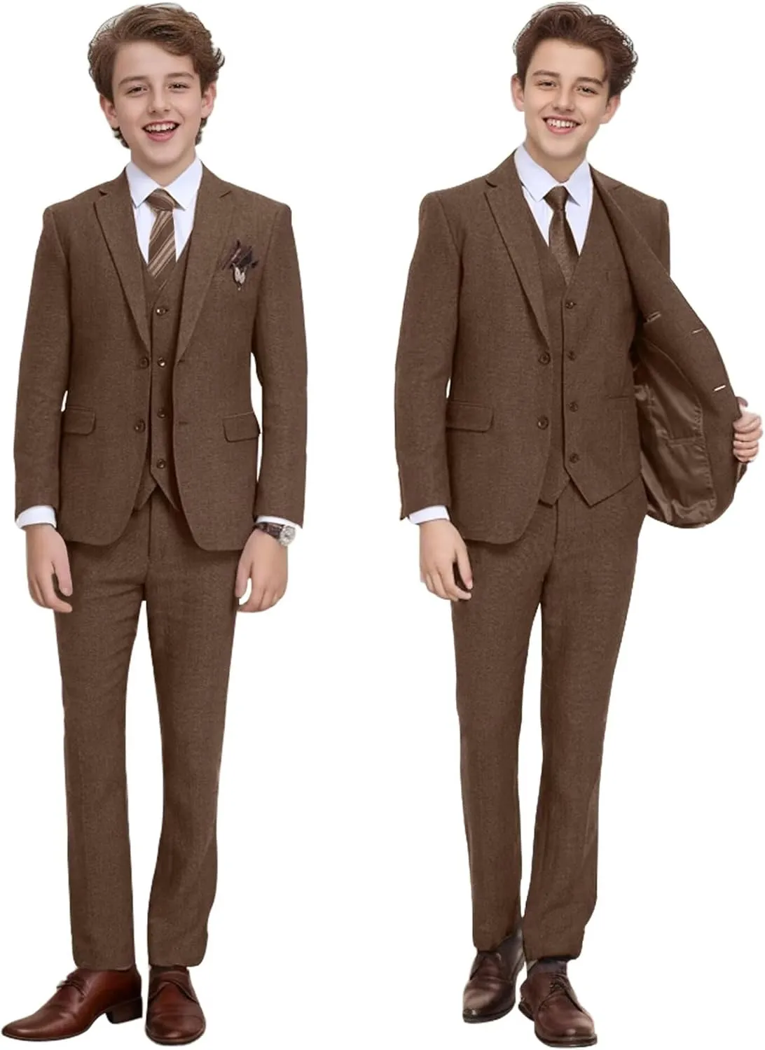 Tweed Herringbone Boys Suit 3 Piece Spring Retro Formal Suits for Boy Wool Blend Blazer Vest Pants Wedding Tuxedo Set