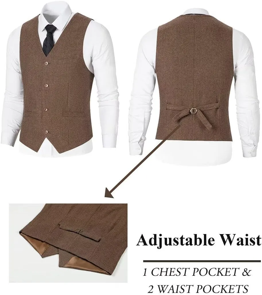 Tweed Herringbone Boys Suit 3 Piece Spring Retro Formal Suits for Boy Wool Blend Blazer Vest Pants Wedding Tuxedo Set