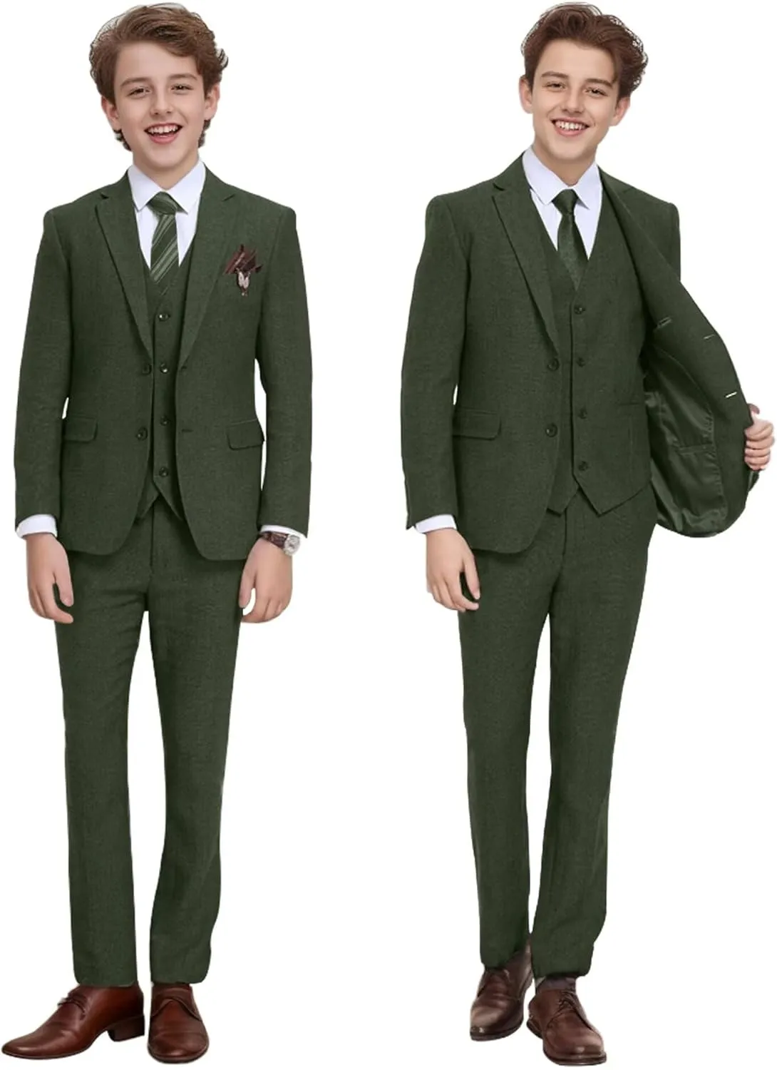 Tweed Herringbone Boys Suit 3 Piece Spring Retro Formal Suits for Boy Wool Blend Blazer Vest Pants Wedding Tuxedo Set