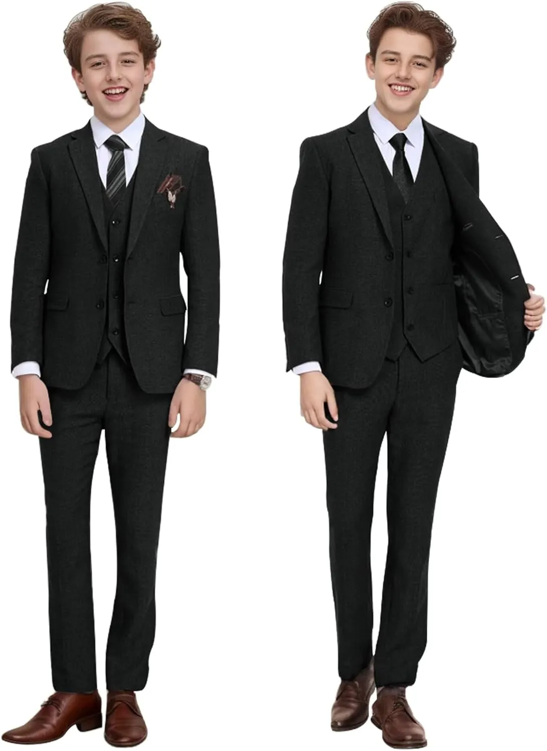 Tweed Herringbone Boys Suit 3 Piece Spring Retro Formal Suits for Boy Wool Blend Blazer Vest Pants Wedding Tuxedo Set