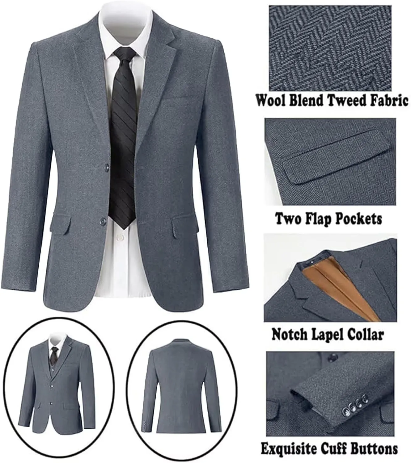 Tweed Herringbone Boys Suit 3 Piece Spring Retro Formal Suits for Boy Wool Blend Blazer Vest Pants Wedding Tuxedo Set