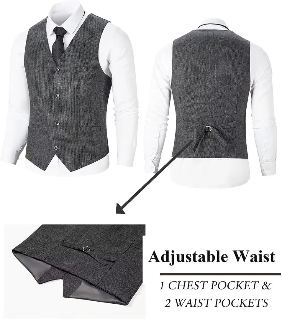 Tweed Herringbone Boys Suit 3 Piece Spring Retro Formal Suits for Boy Wool Blend Blazer Vest Pants Wedding Tuxedo Set
