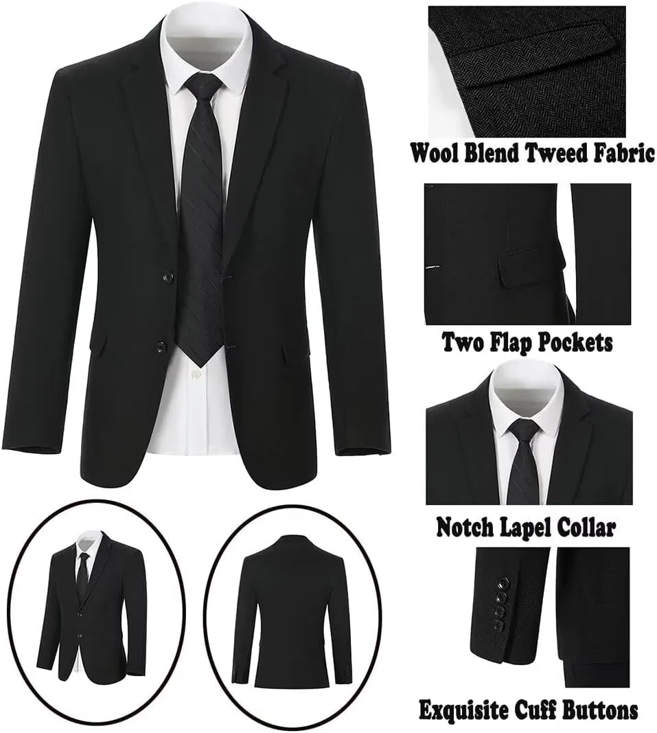 Tweed Herringbone Boys Suit 3 Piece Spring Retro Formal Suits for Boy Wool Blend Blazer Vest Pants Wedding Tuxedo Set