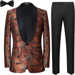 UNINUKOO Men's Suit 2 Piece Floral Paisley Regular Fit Tuxedo Suits for Men Dinner Party Jacket Pants Set