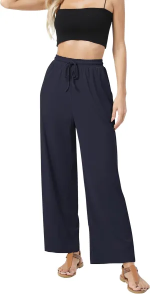 Urban CoCo Women's Wide Leg Palazzo Pants Elastic High Waist Casual Trousers Lightweight Summer Lounge Pants
