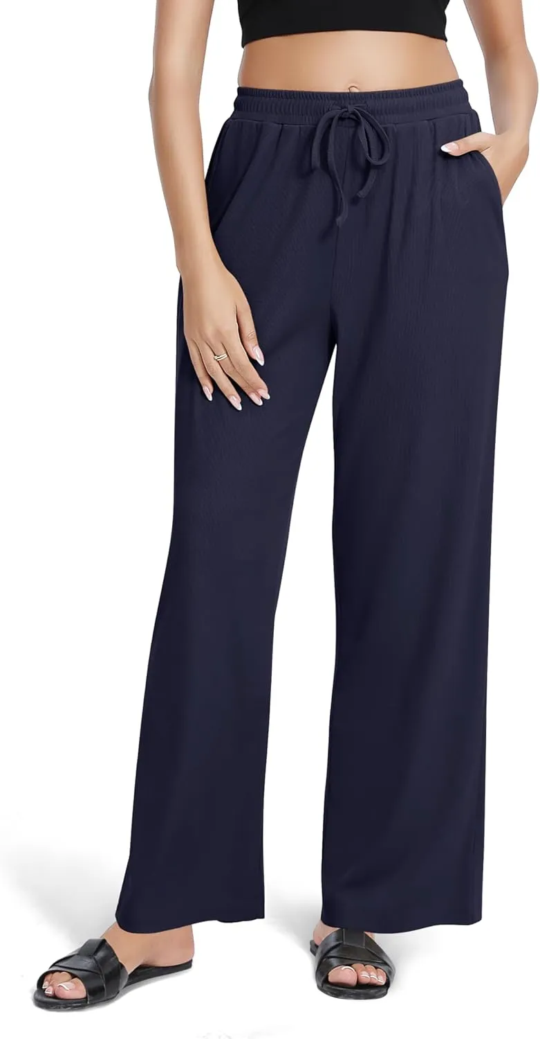 Urban CoCo Women's Wide Leg Palazzo Pants Elastic High Waist Casual Trousers Lightweight Summer Lounge Pants