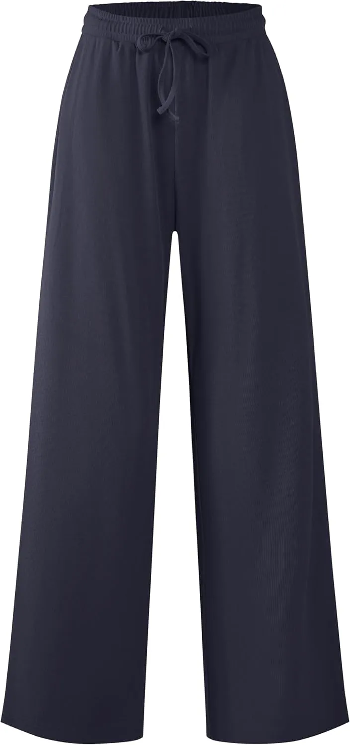 Urban CoCo Women's Wide Leg Palazzo Pants Elastic High Waist Casual Trousers Lightweight Summer Lounge Pants