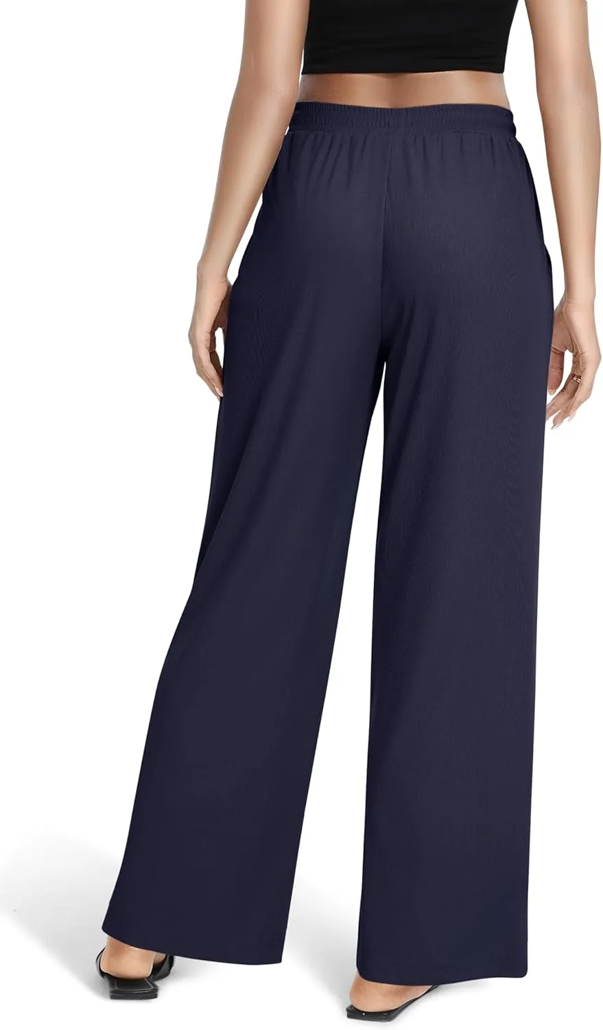 Urban CoCo Women's Wide Leg Palazzo Pants Elastic High Waist Casual Trousers Lightweight Summer Lounge Pants