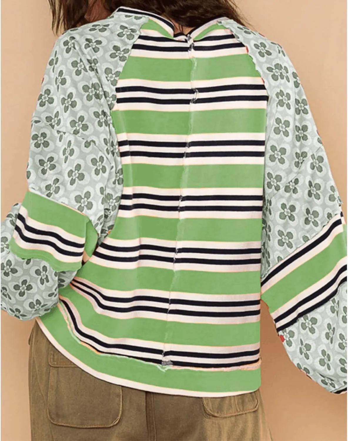 utcoco Oversized Sweatshirt for Women Striped Patchwork Floral Long Sleeve Shirts Hoodies Preppy Tops Y2K Outfits