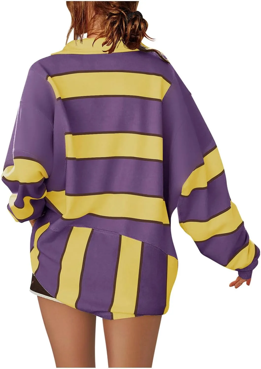 utcoco Oversized Sweatshirt for Women Striped V Neck Long Sleeve Shirts Hoodies Color Block Preppy Y2K Tops