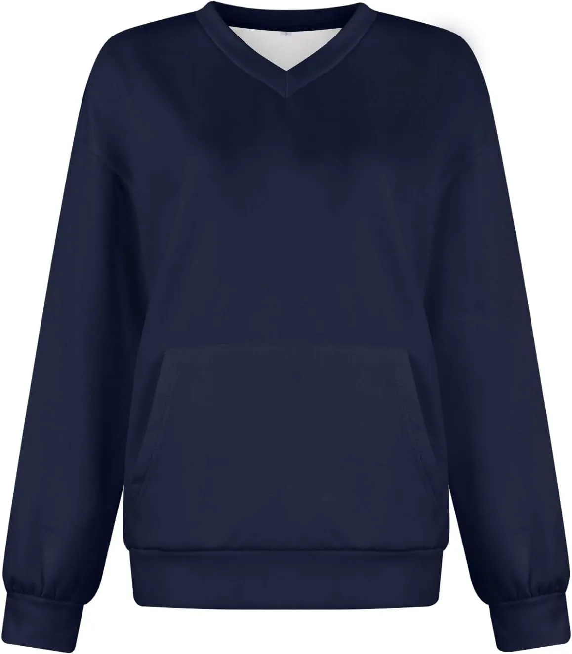 V Neck Sweatshirt Women No Hood Pocket Oversized Comfy Hoodie Y2k Soft Plain Fleece Pullover Cute Sweatshirts