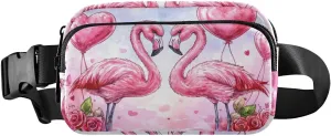 Valentine Flamingos Fanny Packs for Women Men, Water Resistant Waist Pack Sling Bag Purse for Travel Hiking