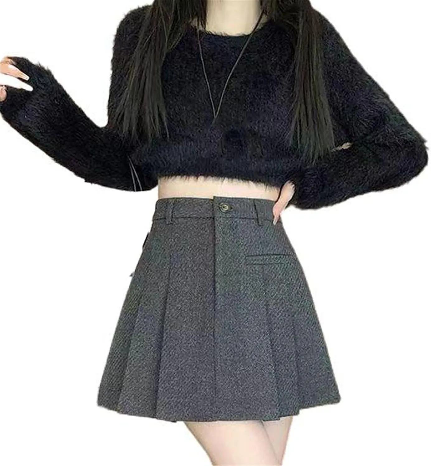 Vintage High-Waisted Skirt for Women, Autumn Winter Retro