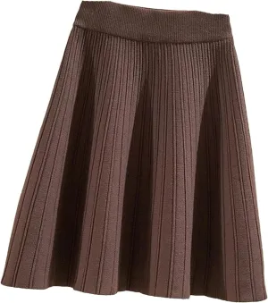 Vintage Knitted Mini Skirts Women High Waist Sweater Pleated Skirt Streetwear A-Line Skirts