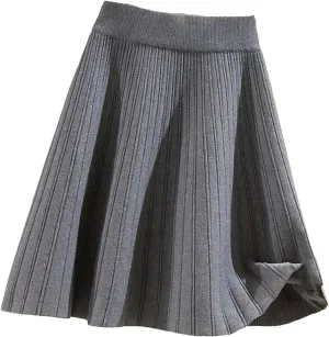 Vintage Knitted Mini Skirts Women High Waist Sweater Pleated Skirt Streetwear A-Line Skirts
