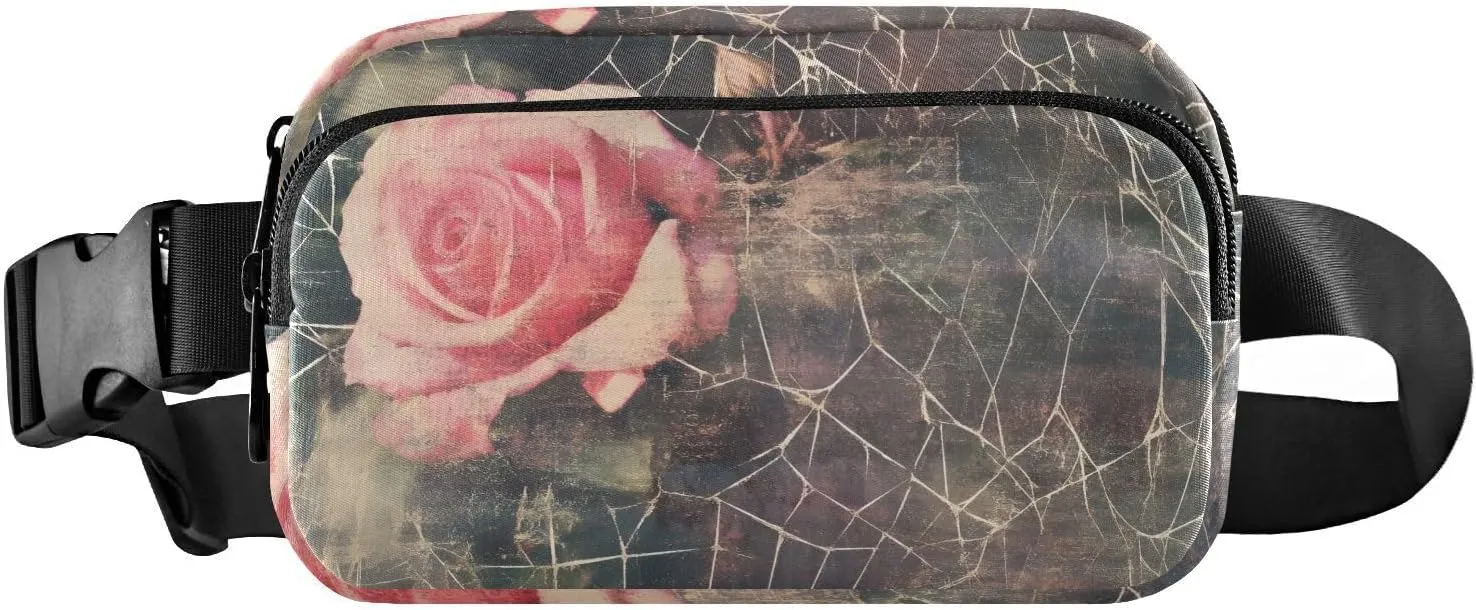 Vintage Rose Web Fanny Pack Water Resistant Waist Pack Sling Bag Purse for Women Men Travel Hiking