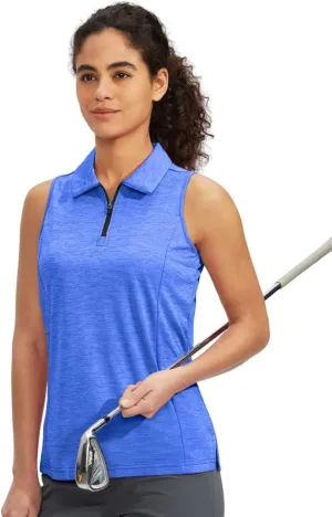 Viodia Women's Sleeveless Golf Shirt with Zip Up Tennis Quick Dry Tank Tops Polo Shirts for Women Golf Apparel Clothes