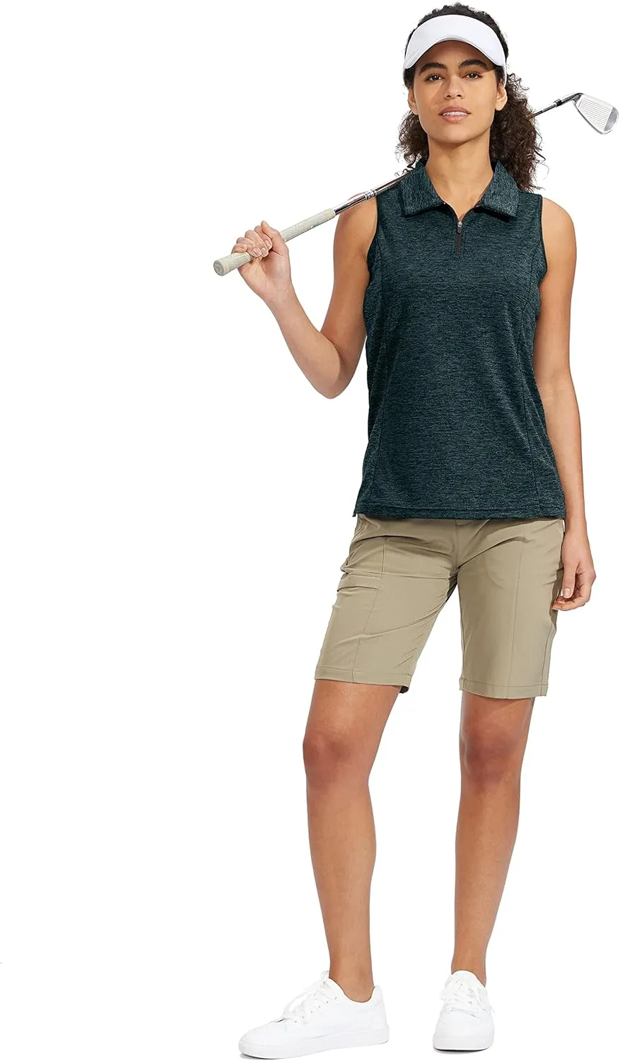 Viodia Women's Sleeveless Golf Shirt with Zip Up Tennis Quick Dry Tank Tops Polo Shirts for Women Golf Apparel Clothes