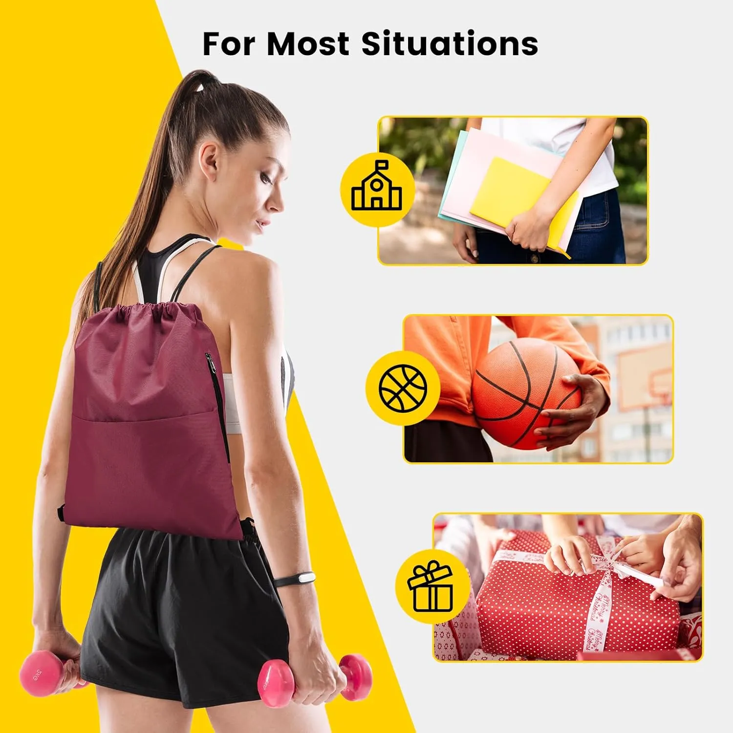 Vorspack Drawstring Backpack Water Resistant String Bag Sports Sackpack Gym Sack with Side Pocket for Men Women
