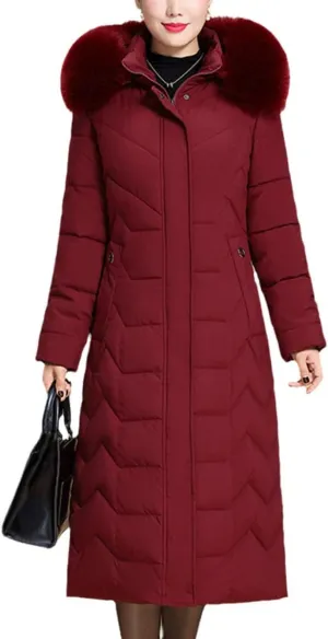 Warm Winter Jacket Ladies Long Parka Coat With Hooded Fur Collar Slim Padded Down Cotton Jacket Winter Jacket