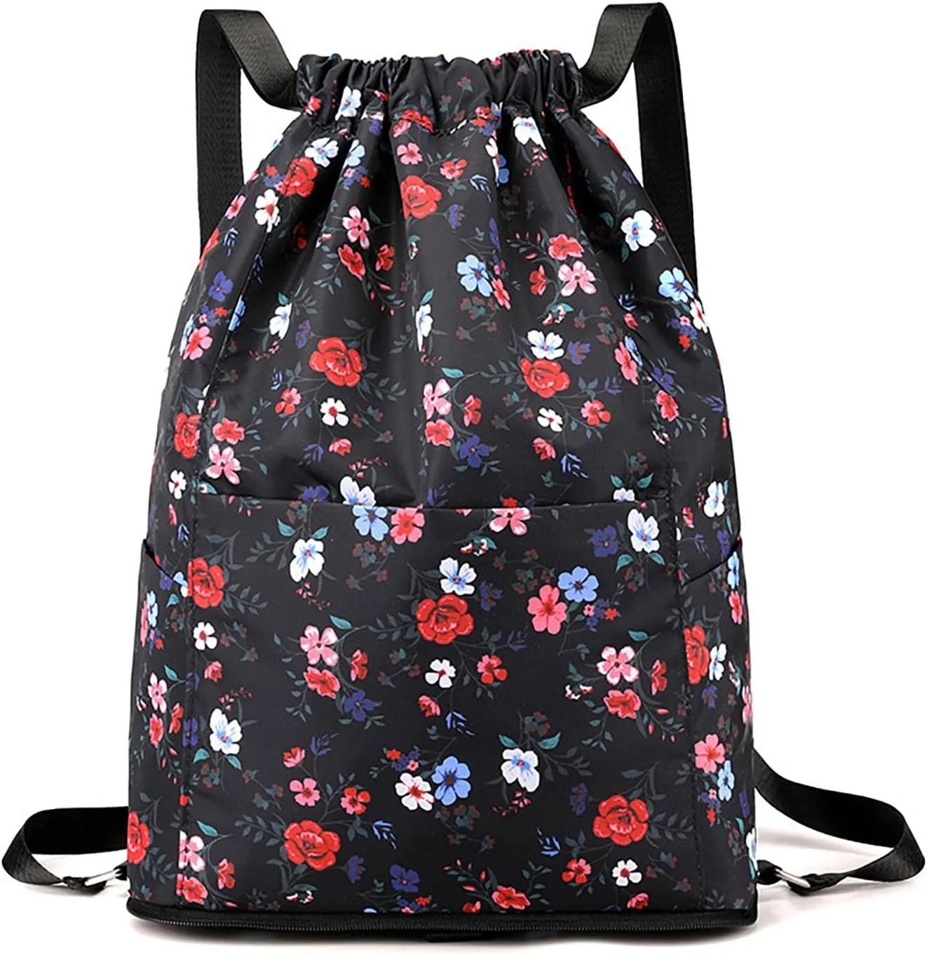 Water Resistant Drawstring Backpack Sack Cinch Bag with Zipper Side Pocket, Pack of 2 (Waterproof, Autumn Leaves)