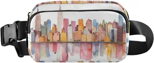 Watercolor City Fanny Packs for Women Men, Water Resistant Waist Pack Sling Bag Purse for Travel Hiking