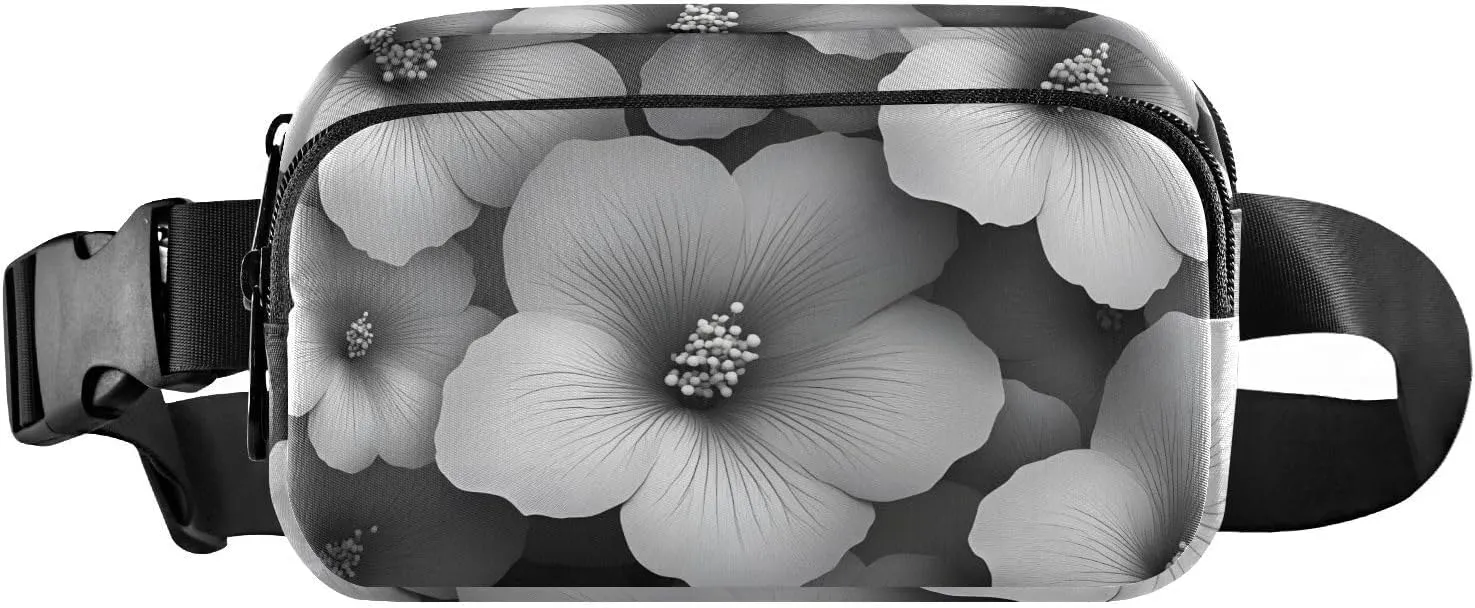 White Vintage Floral Fanny Pack Water Resistant, Women Men Waist Pack Sling Bag Purse for Travel Hiking
