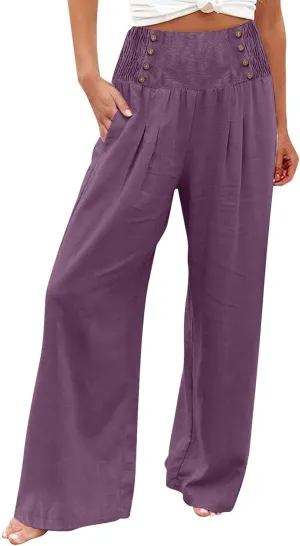 Wide Leg Pants for Women 2025 Summer Fashion Lightweight Cotton Linen Pants High Waisted Casual Trousers with Pockets