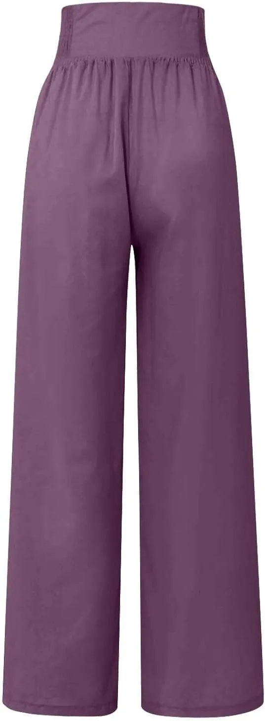 Wide Leg Pants for Women 2025 Summer Fashion Lightweight Cotton Linen Pants High Waisted Casual Trousers with Pockets