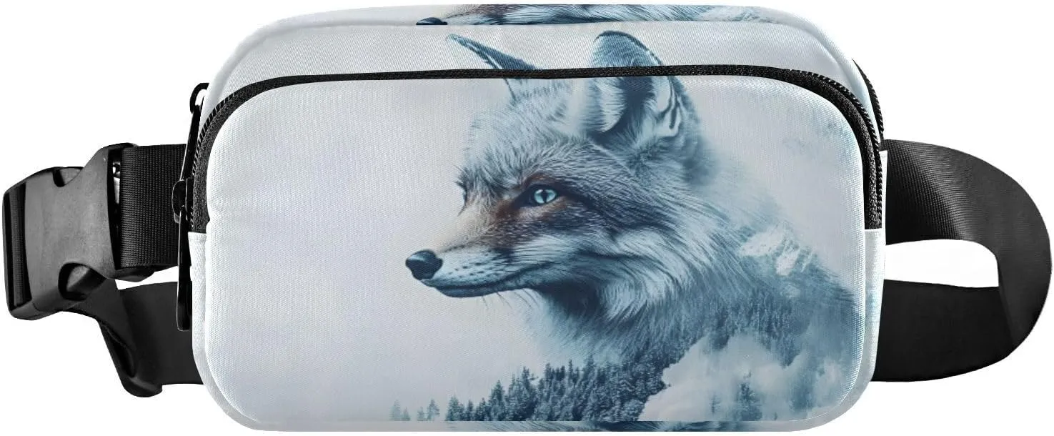 Winter Fox Fanny Packs for Women Men, Water Resistant Waist Pack Sling Bag Purse for Travel Hiking