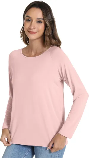 WiWi Women's Viscose from Bamboo Pajama Tops Soft Scoop Neck Sleep Shirt Loose Long Sleeves T-Shirt Loungewear S-XXL