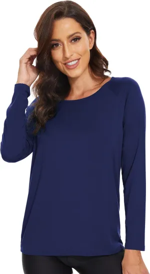 WiWi Women's Viscose from Bamboo Pajama Tops Soft Scoop Neck Sleep Shirt Loose Long Sleeves T-Shirt Loungewear S-XXL